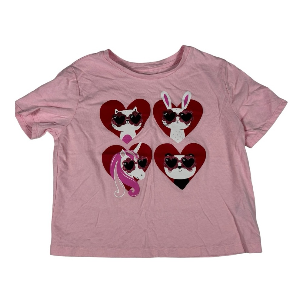 Girls - Way to Celebrate Valentines - Crop Style Tee - Pink Heart - Medium (7/8)